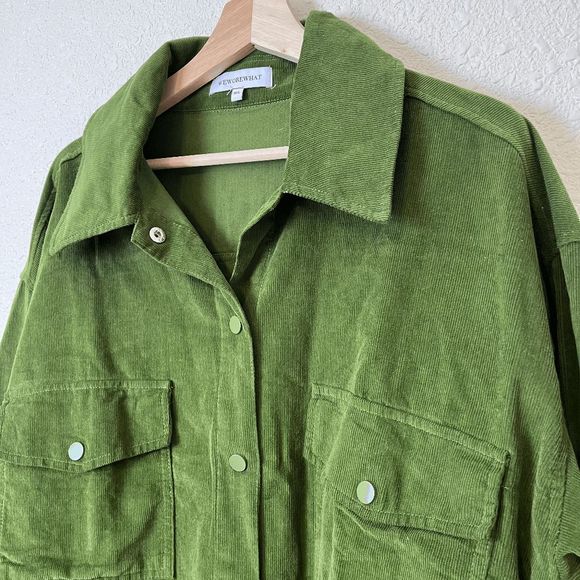 WeWoreWhat x Revolve Green Corduroy Oversized Shacket Women's Size Medium/Large - Picture 4 of 6